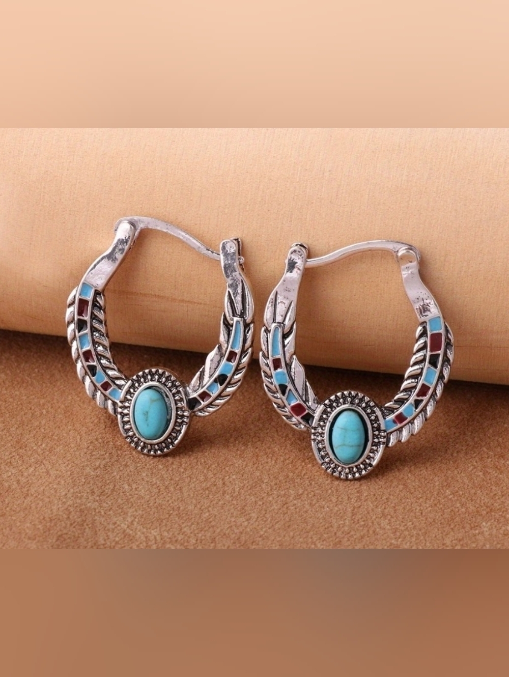 NWOT Vintage Turquoise Stone Hoop Earrings - Women's Silver-Tone Jewelry